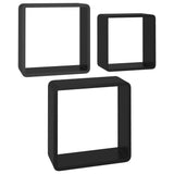 Wall Cube Shelves 3 pcs Black MDF 323953