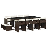 13 Piece Garden Dining Set with Cushions Brown Poly Rattan 3211161
