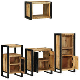 Bathroom Furniture Set 4 pcs Brown and Black Solid Mango Wood 3305658