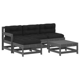 5 Piece Garden Lounge Set with Cushions Grey Solid Wood 3186062