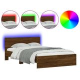 Bed Frame with Headboard and LED Brown Oak 135x190 cm Double 3207636