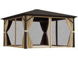 3 x 3 Metal Hardtop Gazebo, with Curtains and Accessories - Brown T3398P328435