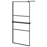 Walk-in Shower Wall with Shelf Black 90x195 cm ESG Glass&Aluminium 3185463