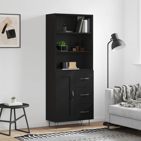Highboard Black 69.5x34x180 cm Engineered Wood 3190014