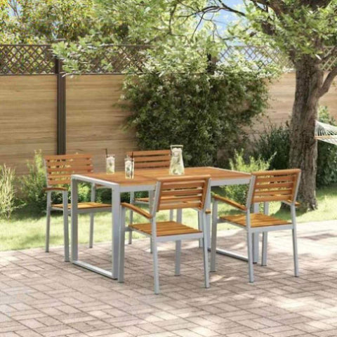 Garden Dining Set 5 pcs Grey and brown Solid acacia wood 3284359
