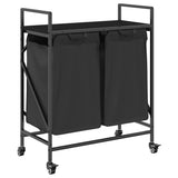 Laundry Basket 2 Compartments with Wheels Black Oak 859095