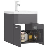 Sink Cabinet with Built-in Basin High Gloss Grey Engineered Wood 3071269