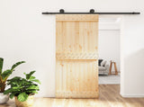 Sliding Door Natural and Black 80 x 210 cm Solid Pine Wood 3444972