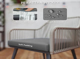 4 Seater Rattan Dining Set, Rattan Garden Furniture Set with Parasol Hole, Cushions, Glass Top Table T3398P314648