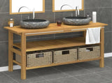 Bathroom Vanity Cabinet with Black Marble Sinks Solid Wood Teak 3096588