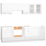 ZNTS 8 Piece Kitchen Cabinet Set High Gloss White Engineered Wood 3067652