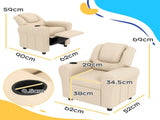 Kids Recliner Chair, PU Leather with Adjustable Backrest, Footrest, Padded Headrest, Beige T3398P347659