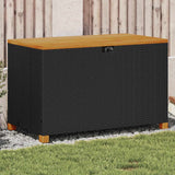 Garden Storage Box Black 110x55x63 cm Poly Rattan Acacia Wood 366285