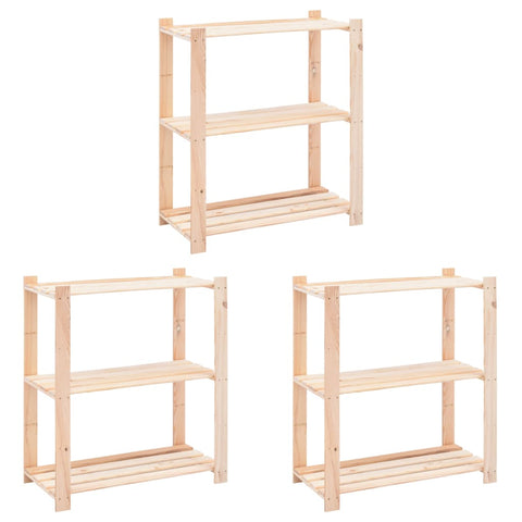 3-Tier Storage Racks 3 pcs 80x38x90 cm Solid Pinewood 150 kg 3051118