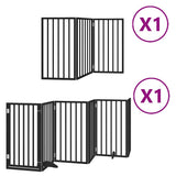 Dog Gate with Door Foldable 9 Panels Black 450 cm Poplar Wood 3155544