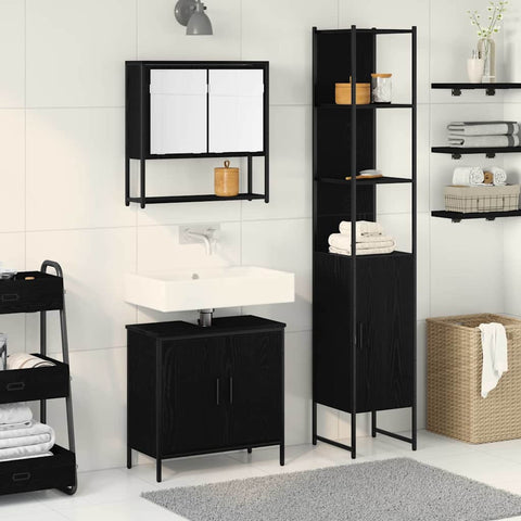Bathroom Furniture Set with Door 3 pcs Black 33 x 33 x 185.5 cm 3334362