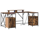 Desk with Drawer Smoked Oak 182 x 101 x 87.5 cm Engineered Wood 3376138