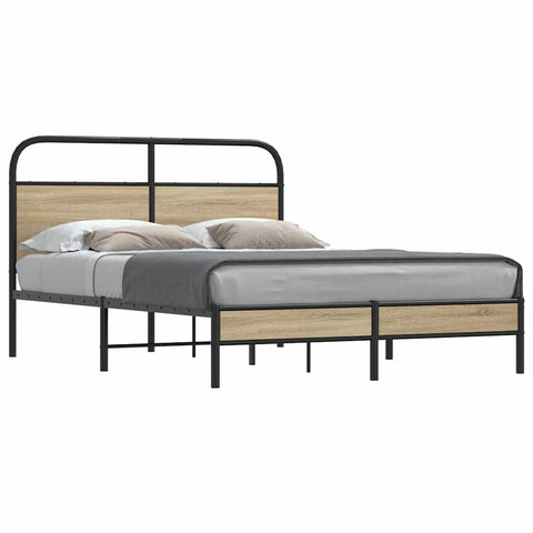 Bed Frame Without Mattress 140x190 cm Smoked Oak Engineered Wood 4100356
