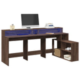 Desk with LED Lights Brown Oak 200x104x91 cm Engineered Wood 3309471