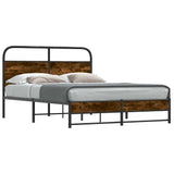 Bed Frame Without Mattress 135x190 cm Smoked Oak Engineered Wood 4100373