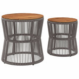 Garden Side Tables 2 pcs with Wooden Top Grey Poly Rattan 366292