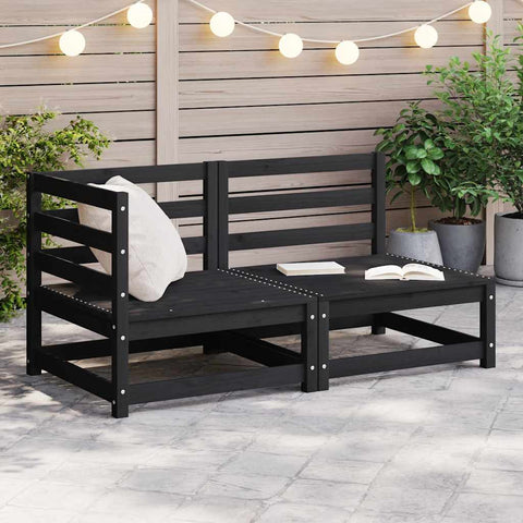 2 Piece Garden Lounge Set Black Solid Pinewood 805694