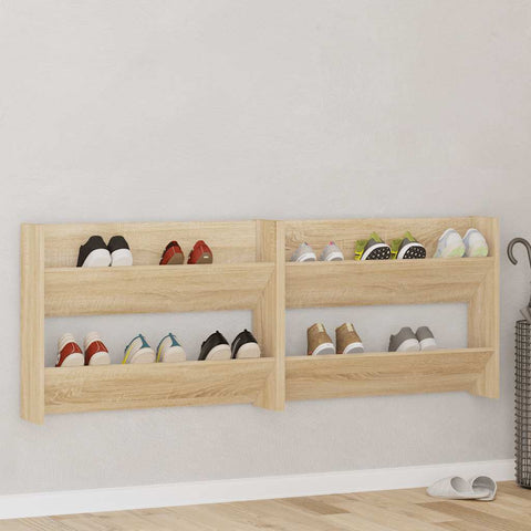 Wall Shoe Cabinets 2 pcs Sonoma Oak 80x18x60cm Engineered Wood 806748