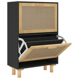 ZNTS Shoe Cabinet Black 52x25x80 cm Engineered Wood&Natural Rattan 345646