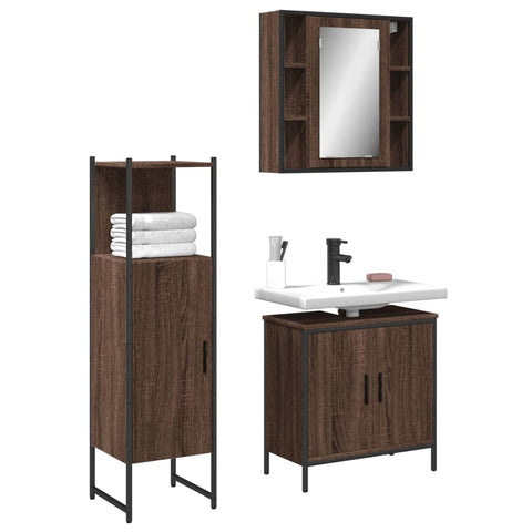 ZNTS 3 Piece Bathroom Cabinet Set Brown Oak Engineered Wood 3214764
