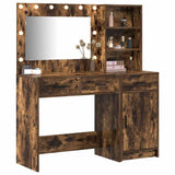 Dressing Table with Mirror Lights 2 pcs Brown Engineered Wood 3334267