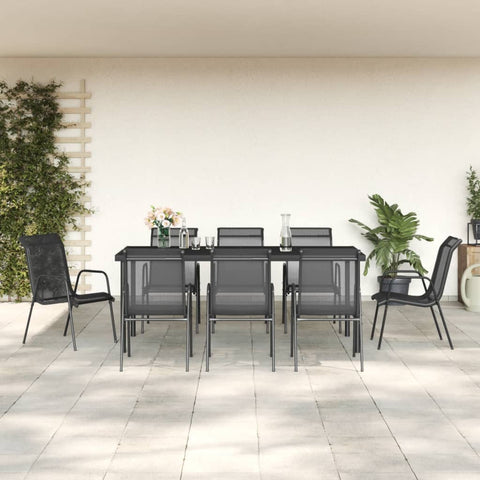 ZNTS 9 Piece Garden Dining Set Black Steel and Textilene 3200681