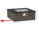 Rattan Gas Fire Pit Table for Garden, 13 KW Smokeless Propane Fire Pit with Lid, Square Garden T3398P315378