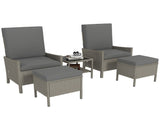 5 Piece Rattan Garden Furniture Set, Wicker Patio Sofa Set with 2 Armchairs, 2 Footstools, Glass Top T3398P328514