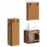 Bathroom Furniture Set 4 pcs Old Wood Engineered Wood and Glass 3407437