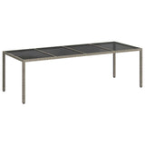 Garden Table Grey 250x100x75 cm Tempered Glass and Poly Rattan 316727