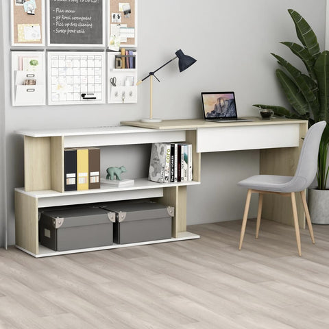 ZNTS Corner Desk White and Sonoma Oak 200x50x76 cm Engineered Wood 801103