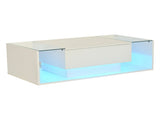 High Gloss Coffee Table with Open Storage, 1 drawer, LED lights, Centre Table with glass tabletop, N605P374206W