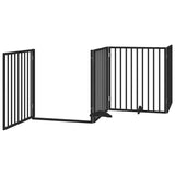 Dog Gate with Door Foldable 8 Panels Black 640 cm Poplar Wood 3155574