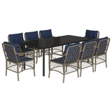 9 Piece Garden Dining Set with Cushions Grey Poly Rattan 3212193