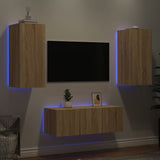 4 Piece TV Wall Units with LED Sonoma Oak Engineered Wood 3216806