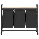 Laundry Basket 3 Compartments with Wheels Sonoma Oak 859091