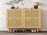 Rattan Shoe Storage Cabinet with Adjustable Shelves, 4 Flip Drawers, Elegant Wooden Design, Perfect N896P437303O