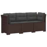 3-Seater Garden Sofa with Cushions Rattan Look PP Brown 3443839