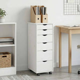 Rolling Cabinet White 34 x 39 x 93.5 cm Solid Pine Wood 42028365