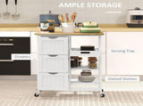 Rolling Kitchen Island Cart, Bar Serving Cart, Compact Trolley on Wheels with Wood Top, Shelves & T3398P328091