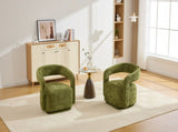 065 Chenille Fabric Accent Chair Armchair With Fabric Covered Wooden 360&deg Swivel Base, Green W1397P388515