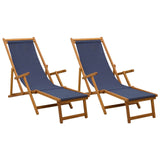 Folding Sun Lounger 2 pcs 3 Position Solid Eucalyptus Wood Blue 3407819