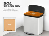 50L Kitchen Bin with Soft-Close Lid and Stay-Open Function, Stainless Steel Pedal Bin with Removable T3398P424975