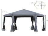 3.8m x 3.2m Pop Up Gazebo Hexagonal Canopy Tent Outdoor Sun Protection with 6 Mesh Sidewalls, Hand T3398P320131