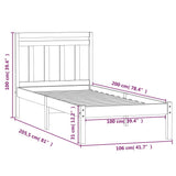 Bed Frame White Solid pine wood Single Bed Frame Rectangular 3100580